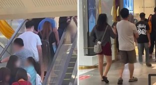A man took pictures of girls under their skirts in a shopping center, and then went shopping with his family (1 photo + 2 videos)
