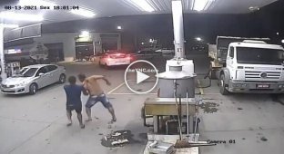 Knife fight at the gas station.