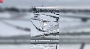 A skier survived a serious fall on a ski jump