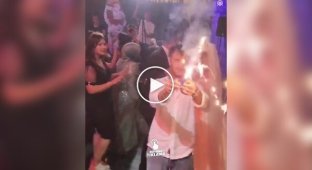 A pyrotechnic flare exploded in a guest's mouth at a wedding in Turkey.