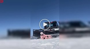 A girl broke her leg after jumping off a snowplow