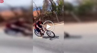 A cyclist crashed into a wall, forgetting to turn