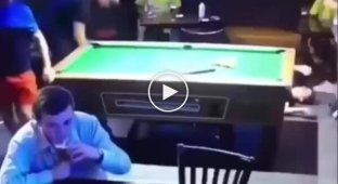 A drunken brawler in a billiard room was rebuffed: he was picking on the wrong people