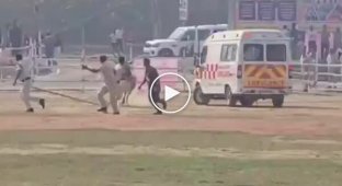 A bull entered a helipad and dispersed security personnel.