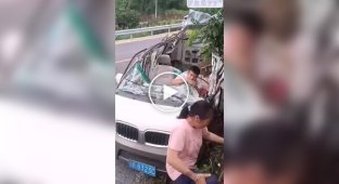 The guy survived the transformation of his car into a “convertible”