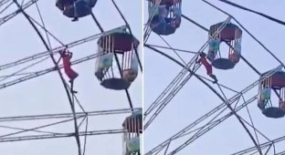 A terrifying moment: a 13-year-old schoolgirl hung on a Ferris wheel (5 photos + 1 video)