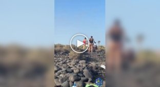 Men armed with stones started a brawl on the beach