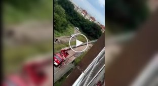 In Russia, a woman epically flew down a fire escape because she tripped