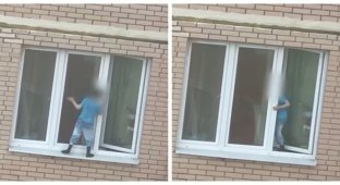 In Russia, a boy walked along the ledge of the 11th floor in front of shocked eyewitnesses (1 photo + 1 video)