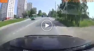 In Russia, a motorcyclist crashed into a bus