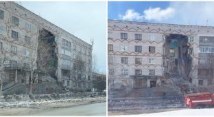 Part of an apartment building collapsed in Russia (2 photos + 1 video)