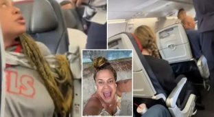 В США пассажирку  примотали к сиденью скотчем после того, как та напала  на стюардессу (5 фото + 1 видео)