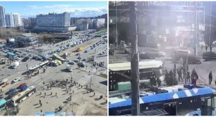 In Russia, a “smart” tram flew into a crowd of pedestrians who were crossing the road at a zebra crossing (2 photos + 2 videos)