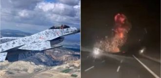 У Туреччині військовий винищувач F-16 звалився на жваву автотрасу (1 фото + 2 відео)