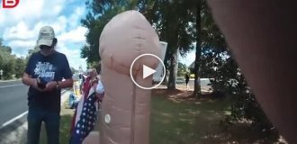 A woman was arrested. for a giant protest symbol