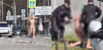 The swimming season has opened: in Russia, a naked girl, running away from the police, jumped off a bridge (1 photo + 4 videos)