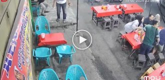 A car crashed into a night market in Indonesia: people were injured.