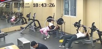 A guy almost strangled himself with a barbell.