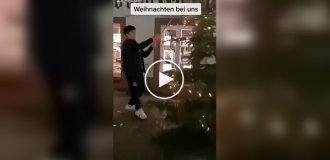 In Germany, a visitor knocked down a Christmas tree and tore down decorations