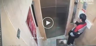 A dog unexpectedly attacked a man in an elevator