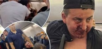 Airplane passengers Man beaten up while trying to open door mid-flight (5 photos + 1 video)