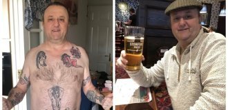 How does a man with a very obscene tattoo on his stomach live (6 photos)