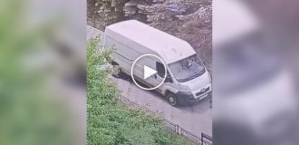 In Russia, a girl looked at her phone and was hit by a van that was moving in reverse.