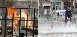 An American set himself on fire during Trump's trial (3 photos + 4 videos)