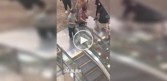 An escalator was urgently shut down after a dog got its tail stuck