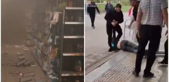 An inappropriate buyer burned down half a store in Russia (3 photos + 1 video)