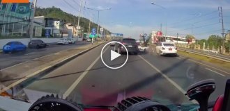 A very painful motorcyclist landing