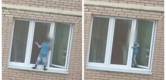 In Russia, a boy walked along the ledge of the 11th floor in front of shocked eyewitnesses (1 photo + 1 video)