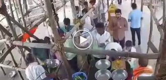 Collapse of part of a temple under construction in India