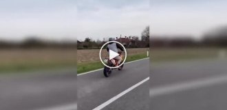 A wheelie stunt ended in a double fail