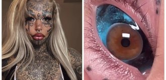 A woman who went blind after getting a tattoo on her eyeballs decided to repeat it (4 photos)