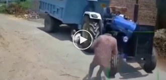 Tractor ran over a farmer's head, but the farmer walked away himself