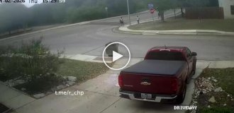 An American motorcyclist momentarily transformed into a ghost rider.