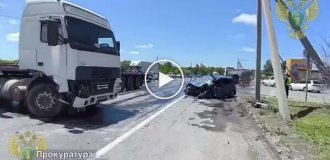 The truck flew into the oncoming lane and crushed the car with the family