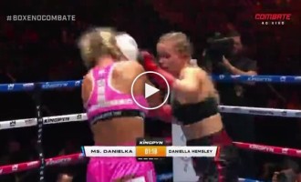 The girl exposed her breasts after winning a boxing match