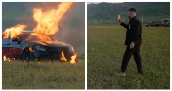 In Dagestan, bloggers burned a Mercedes and 15 million rubles in cash (2 photos + 1 video)