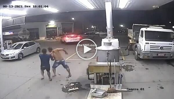 Knife fight at the gas station.