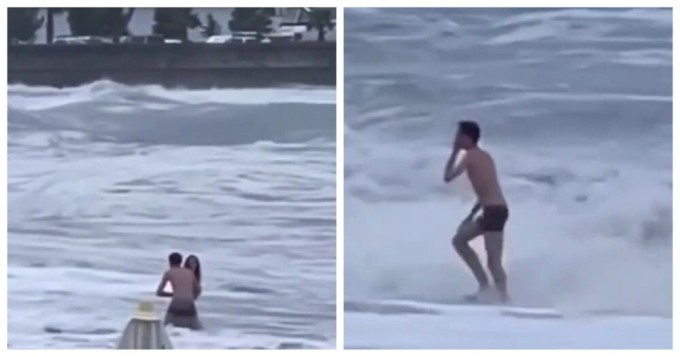 In Russia, a couple in love decided to take a walk along the shore during a storm and the girl was washed into the sea (1 photo + 1 video)