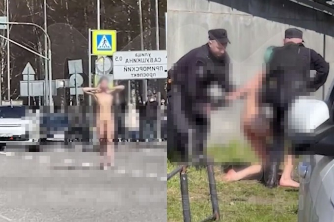 The swimming season has opened: in Russia, a naked girl, running away from the police, jumped off a bridge (1 photo + 4 videos)