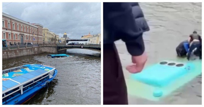 In St. Petersburg, a bus with passengers got into an accident and crashed into the river (1 photo + 7 videos)