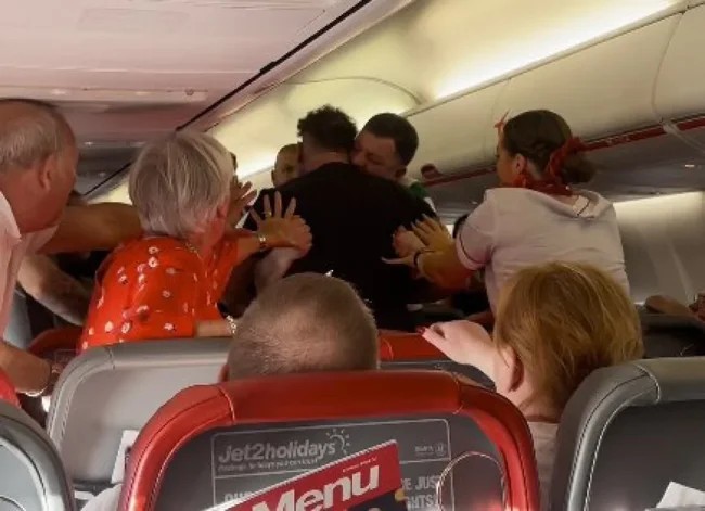 They bit the neck and spat with their teeth: drunk passengers started a fight on the plane (2 photos + 1 video)