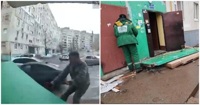 Concrete Wall Nearly Crushes Loader in Ufa (3 Photos + 1 Video)