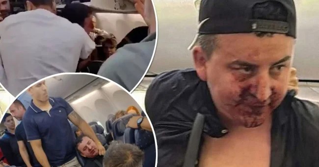 Airplane passengers Man beaten up while trying to open door mid-flight (5 photos + 1 video)