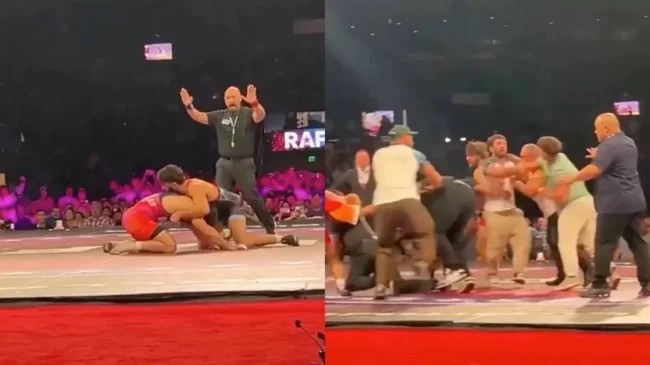 Боец спровоцировал массовую потасовку после боя по грэпплингу в США (2 фото + 1 видео)