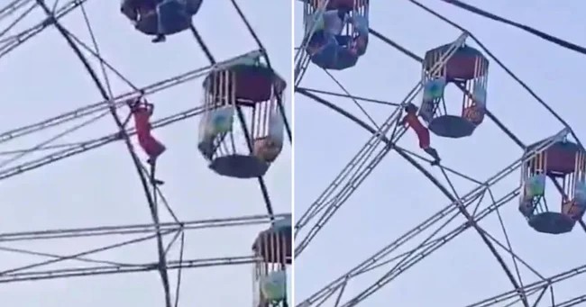 A terrifying moment: a 13-year-old schoolgirl hung on a Ferris wheel (5 photos + 1 video)