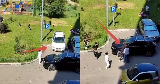 In Mytishchi, a bearded man broke a mirror on a pensioner's car after a remark about parking (3 photos + 1 video)